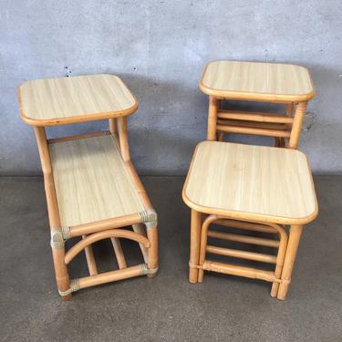 1950's Bamboo Formica Side Tables - Pair