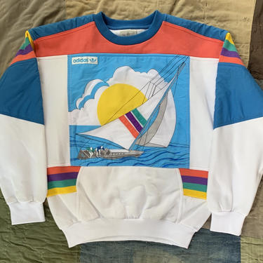 RARE 1980s Adidas Regatta Sweatshirt Small Boxy Streetwear Sailing Colorblock Yacht Olympics 