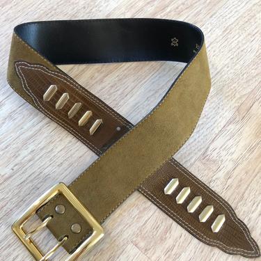 Vintage Designer Brown Leather And Suede Escada Belt 