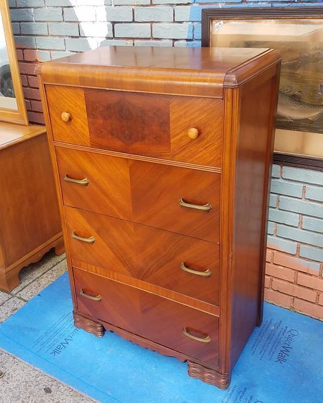 SOLD. Four Drawer Deco Chest, 32"x18" 50" high.