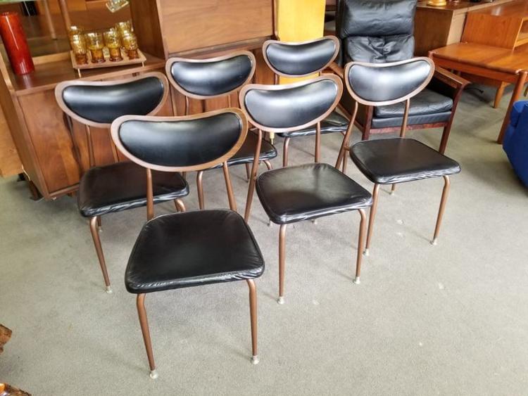 Set of six Mid-Century Modern wood and metal dining chairs