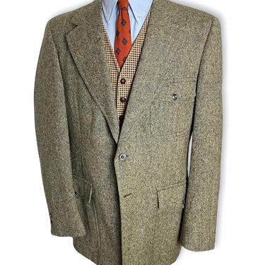 Vintage 1970s Wool DONEGAL TWEED Blazer ~ 42 Long ~ jacket / sport coat ~ Belted Back ~ Norfolk ~ Hunting / Hacking ~ 1930s style 