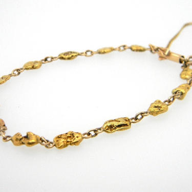 Vintage Placer Gold Natural Nugget 24k Bracelet Linked 14k Locking Clasp 7.25&quot; 9.7g 