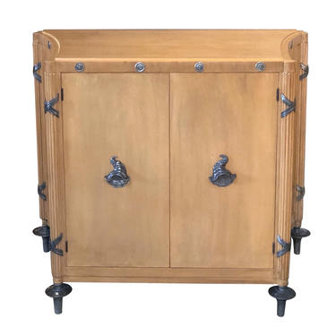 A Stylish French 1940's Sycamore 2-Door Cabinet with Pewter Mounts