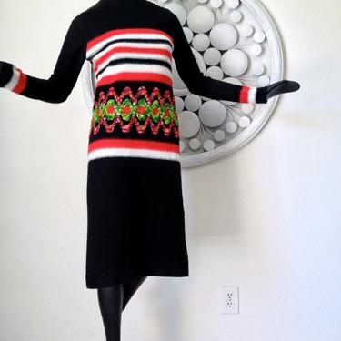 MOD Op Art Dress Vintage 1960s Stripe 60s Twiggy Carnaby Street Sweater Dress Sheath Shift  Joan Leslie Kasper Bonwit Teller 