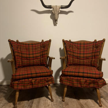 Set of 2 Mid Century 1950s Wingback Western Cabin Style Arm Chairs 