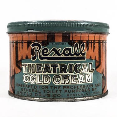 Vintage Rexall Tin | Theatrical Cold Cream | Small Decorative Tin | Round Canister | Theater Collectible 