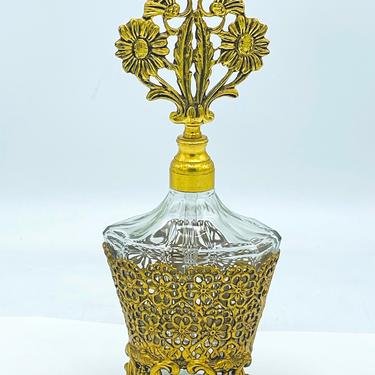 Vintage 24Kt Gold Plated Ormolu Filigree Perfume Bottle Flowers 