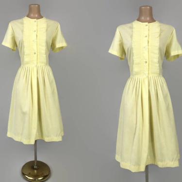 VINTAGE 50s 60s Sunshine Yellow Day Dress | 1950s Shirtwaist Dress | Accordion Lace Trim Fit n Flare Swing Dress | Plus Size Volup 