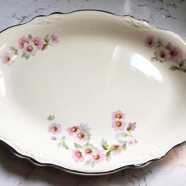 Vintage Homer Laughing Virginia Rose Oval Platter With Silver Edge, Antique Delicate Floral Homer Laughing Serving Platter by LeChalet