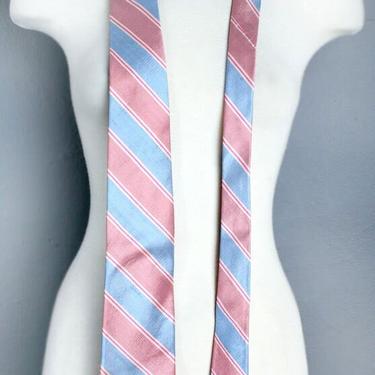 70's GIVENCHY Men's Silk Vintage Tie, Necktie Wide 1970's Disco era Pink & Blue Stripe, Suit Tie 