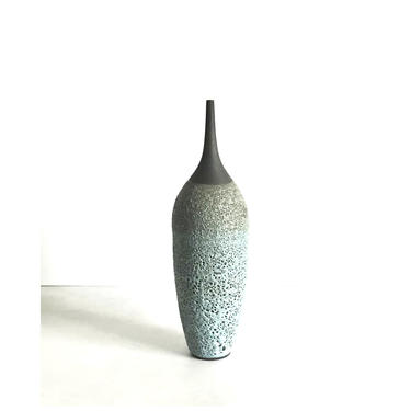 SHIPS NOW- 15&amp;quot; tall stoneware bottle vase with textural crater blue glaze by sara paloma pottery. 