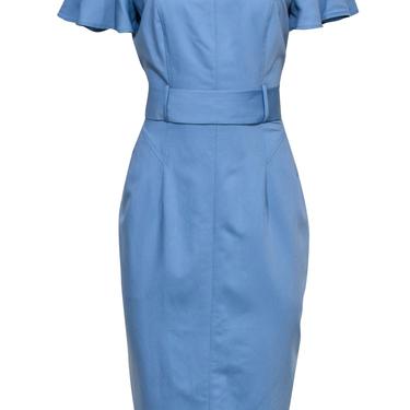 BGL - Sky Blue Ruffled Sleeve Sheath Dress w/ Belt Sz 8
