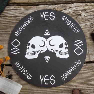 Witchy Pendulum Board 6&amp;quot; Wood Round Divination Tool, Heavy Metal Occult Wall Art Hanging, Skull Decor Moon Witchcraft Altar Decor Minimalist 