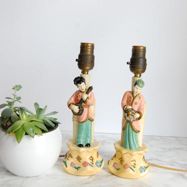 Vintage Mid Century Chalkware Vanity Lamps Asian Figure Lamp Vintage Lighting Chinoiserie Decor by PursuingVintage1