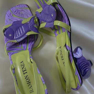 Purple Fish Heel Slingback Sandals
