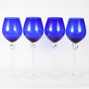 Cristal, Cobalt Blue Glassware, Vintage Glassware, Wine Glasses, Wine Goblets, Vintage Glass, Cobalt Blue Wine Glasses, Cobalt, Set of 4 