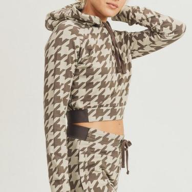 Houndstooth Cropped Hoodie Pullover