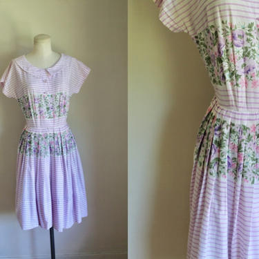 Vintage 1950s R&amp;K Original Pink and Lilac Floral Dress / XS 
