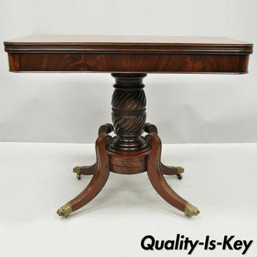 Antique 19th Century English Regency Carved Mahogany Flip Top Hall Game Table