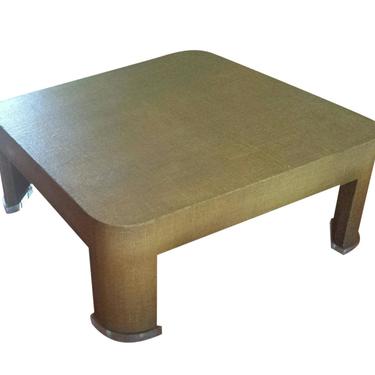 Large grasscloth and lucite coffee table after Karl Springer by cestlavintage18