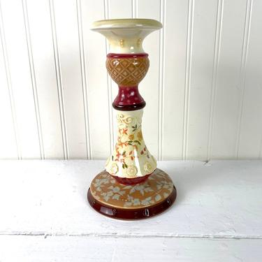 Tracy Porter Rosemary ceramic candlestick - warm colors floral pattern 