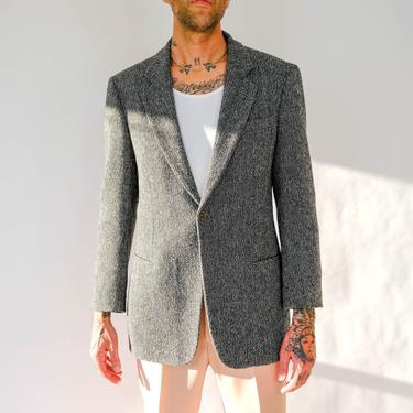 Giorgio ArmaniI for Saks Fifth Avenue Salt & Pepper Knit Wool Blend Single Button Blazer | Size 42 | Armani Collezioni Designer Mens Jacket 
