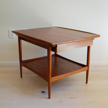 Danish Modern Moreddi Teak Side Table with Drawer and Shelf made in Denmark 