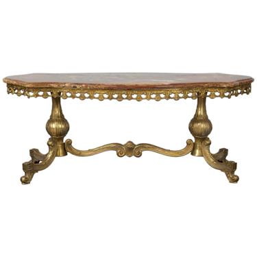Antique French Louis XV Marble and Brass Double Pedestal Coffee Table 