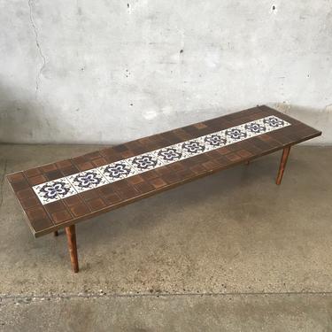 Mid Century Tile Top Coffee Table With Brass Trim