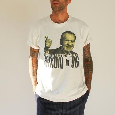 Vintage 90s Richard Nixon Political Satire Single Stitch Destroyed Tee Shirt | Made in USA | Single Stitch, Destroyed | 1990s Grunge Shirt 