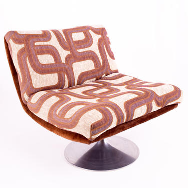 Adrian Pearsall Mid Century Tulip Base Swivel Lounge Chair with Jack Lenore Larsen Style Fabric 