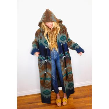 Woolrich Jacket // wool blue boho hippie blanket dress coat blouse southwest southwestern 80s 90s oversize winter long // O/S 