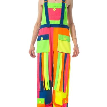 1990S Rainbow Neon Polyester Rave Festival Overalls Jumpsuit 