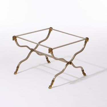 Vintage brass, steel, and glass X-form side table in the style of Maison Jansen 