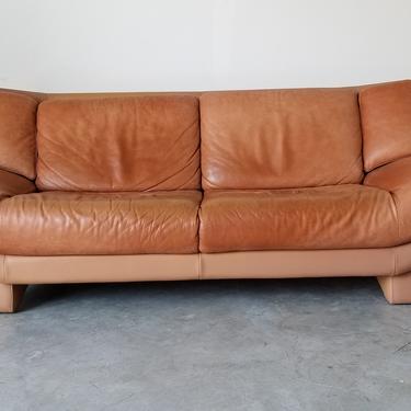 Italian Nicoletti Postmodern - Style Brown Leather Sofa 