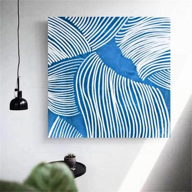 Blue Ocean Bottom Canvas Painting Large 36&quot;x36&quot; Abstract Minimalist Modern Original Contemporary Artwork Commission ArtbyDinaD by Art