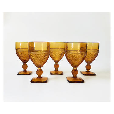 Vintage Amber Wine Glasses / Set of 5 