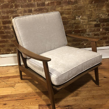 Vintage mid century American Danish lounge chair solid wood beautiful condition white velvet cushions 