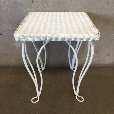 Vintage Small White Wicker Table