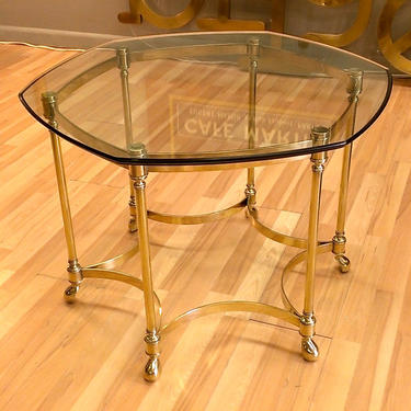 Vintage Solid brass side table glass top 