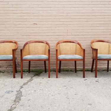 Vintage Mid Century Modern Four Exquisite Signed Ward Bennett Caned Barrel Back Dining Chairs