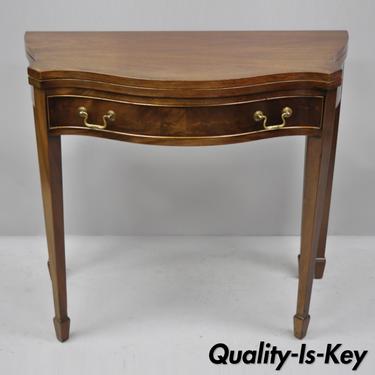 Antique Mahogany Demilune Flip Top Console Commode Game Table with 1 Drawer (A)