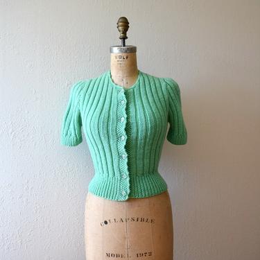 1930s 1940s green knit top . vintage 30s 40s sweater 