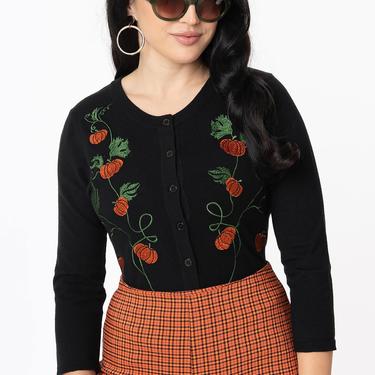 Unique Vintage Black & Pumpkin Embroidered Bookworm Cardigan