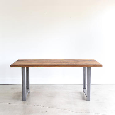 Industrial Dining Table / Reclaimed Wood and H-Shaped Metal Leg Kitchen Table 