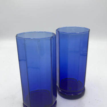 Vintage Pair of (2) Anchor Hocking &amp;quot;Essex&amp;quot; Cobalt Blue Glass Tumbler drinking glass 