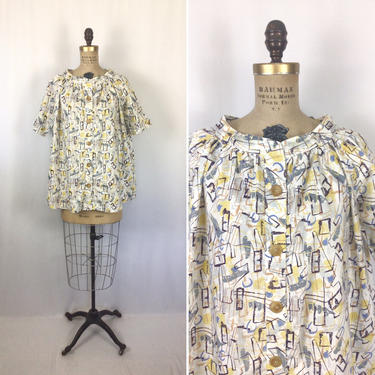 Vintage 50s blouse | Vintage mod print cotton maternity shirt | 1950s abstract print tunic top 