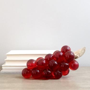 Mid Century Grape Cluster Sculpture Red Lucite Fall Holiday Thanksgiving MCM Decor 