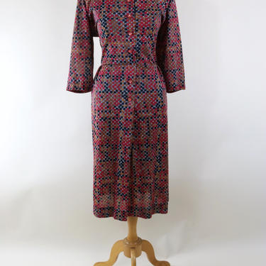Vintage 60s Mid Century Polka Dot Print Dress - L 